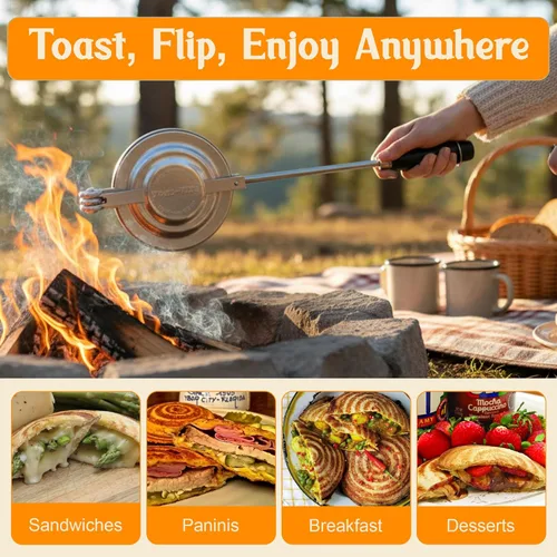 Miniatura 6 de Fabricante de Sándwiches Portátil, Parrilla Clásica para Sándwiches y Prensa para Paninis, Plancha para Empanadas de Aluminio Fundido, Tostador