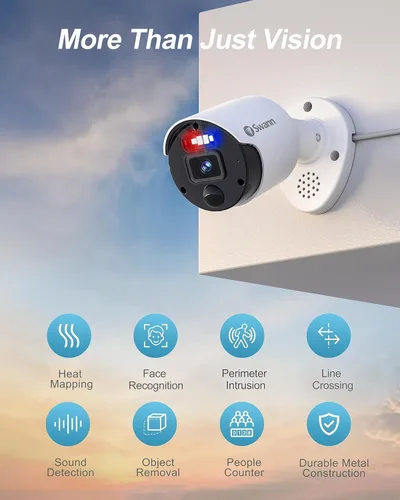 Swann Cámara de seguridad para el hogar, POE Cat5e NVR 4K HD Video, CCTV de vigilancia con cable para interiores y exteriores, visión nocturna a