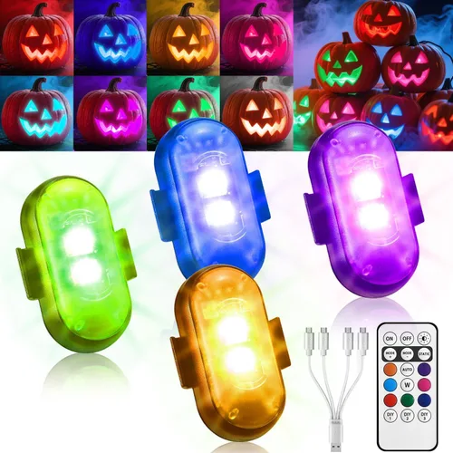 Miniatura 8 de 4 piezas de luces estroboscópicas LED inalámbricas con control remoto, luces LED recargables inalámbricas de 8 colores para Halloween