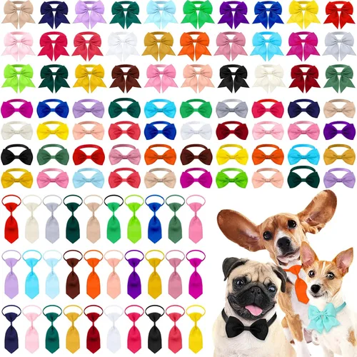 Miniatura 12 de Reginary El juego de 100 piezas de collar de corbatín para perro incluye 40 corbatas para perros y 30 corbatines para cachorros, 30 flores