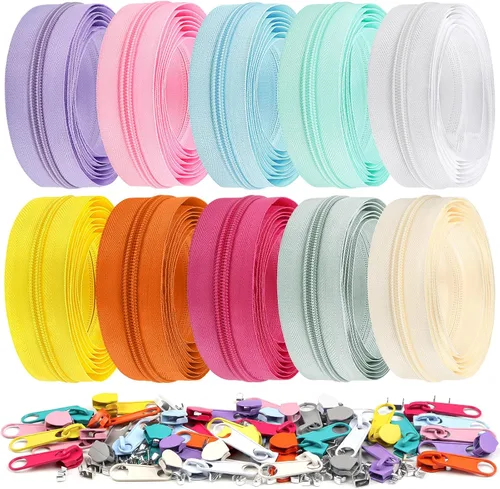 Miniatura 27 de DOITEM 31 yardas, 10 unidades de cremalleras de costura #3, cremalleras de bobina de nailon surtidos para coser con 40 deslizadores de cremallera