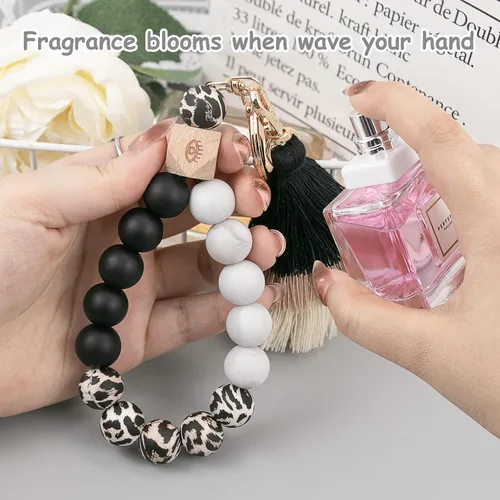 Miniatura 5 de Bisanzoya Llavero de cuentas con borla, pulsera de silicona para llavero, bonita pulsera bohemia para mujer