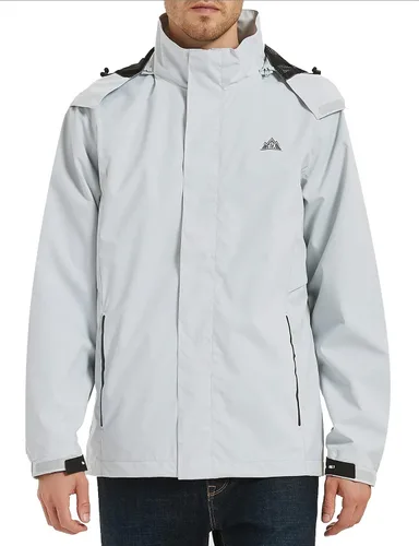 Miniatura 2 de MOERDENG Chaqueta impermeable para hombre, ligera, con capucha, para senderismo, cortavientos softshell