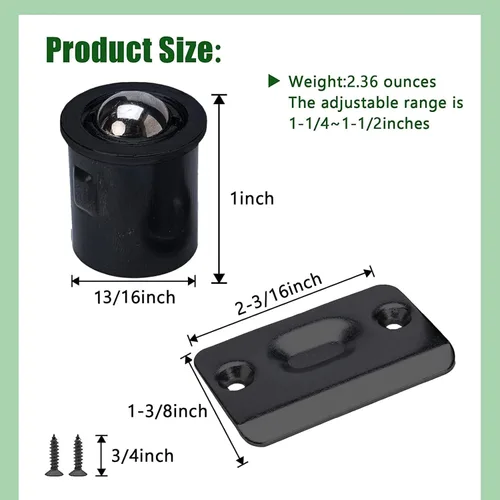 Miniatura 6 de Pestillo de bola de puerta, accesorios para puertas interiores, 13/16 pulgadas x 1 pulgada, tensión de puerta ajustable