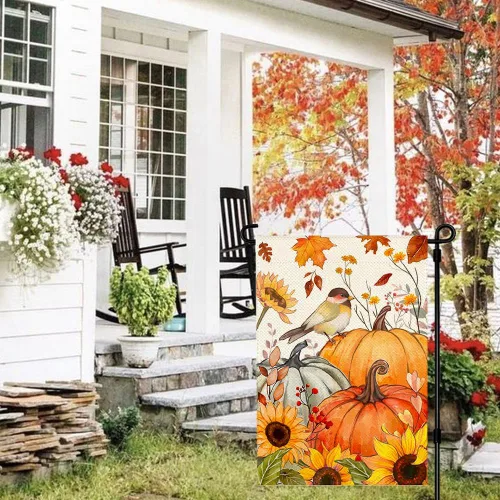 Miniatura 3 de Bandera de jardín de calabazas de pájaro de otoño de 12 x 18 pulgadas, doble cara exterior, hojas de girasol de otoño, cosecha de Acción de Gracias