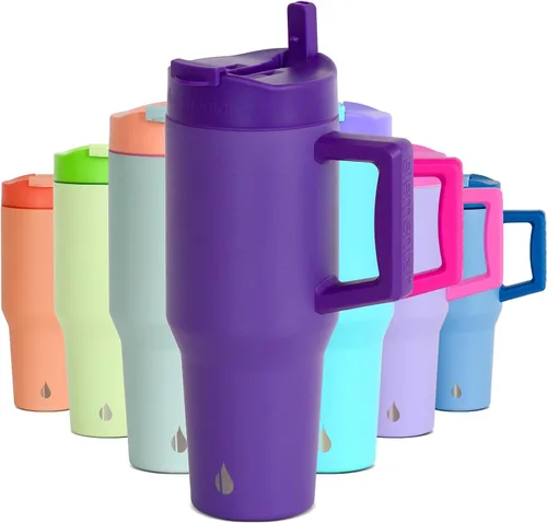 Miniatura 31 de Elemental Vaso de 40 onzas con asa y popote - A prueba de derrames, aislado de acero inoxidable para uso diario - Taza de café de viaje con 2