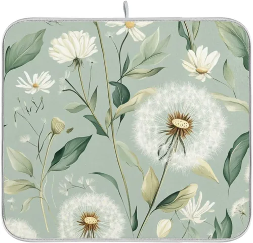 Miniatura 81 de Tapete de secado de platos de primavera naranja con flor de amapola para encimera de cocina, tapete escurridor absorbente de microfibra, tapete