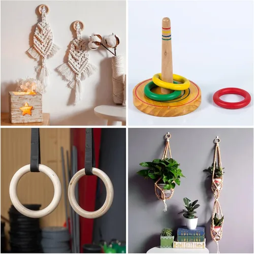 Miniatura 6 de 10 unidades de anillos de madera natural sin acabado de 120 mm para manualidades, anillos de madera macramé para colgantes de anillos y conectores