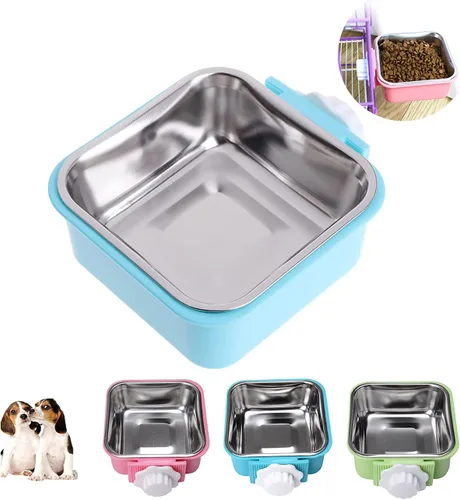 Miniatura 12 de Love Dream Cuencos colgantes para perros y gatos, comedero de agua para alimentos y alimentos con cuencos extraíbles de acero inoxidable y soporte