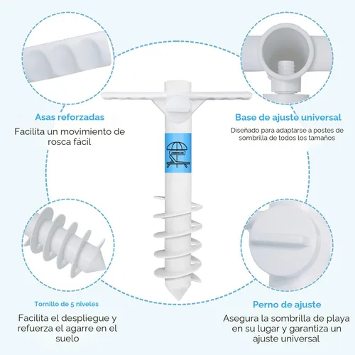 Miniatura 2 de AMMSUN Ancla de arena para sombrilla de playa, resistente, base de sombrilla para exteriores con 5 tornillos en espiral, universal y talla única