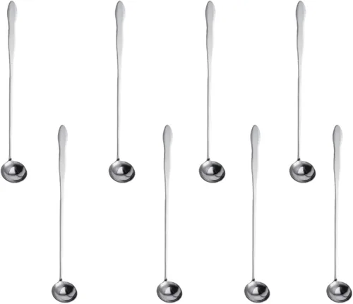 Miniatura 17 de Juego de 8 cucharas mezcladoras de acero inoxidable con mango largo de 7.9 in para café, batidos, jugos, cócteles