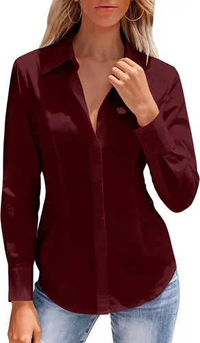 Miniatura 25 de Camisas con botones para mujer, camisa de vestir ajustada sin arrugas, blusa con cuello para trabajo, ropa de oficina, atuendo de otoño