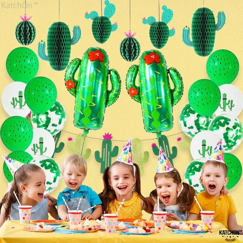 Miniatura 8 de KatchOn, Juego de decoraciones de fiesta de cactus, 30 unidades, globos de cactus, panal de abeja, pancarta de cactus Decoraciones de cumpleaños