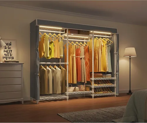 Miniatura 2 de VIPEK V5LC - Perchero resistente cubierto con luz LED regulable de 3000 K, blanco cálido, armario portátil independiente para colgar ropa, negro