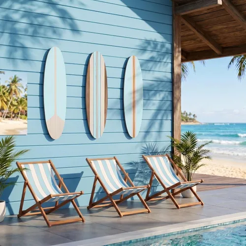 Miniatura 3 de Gerrii 3 piezas de decoración de pared de tabla de surf de 23.6 x 5.4 pulgadas, decoración estética grande de madera bonita tropical playa arte