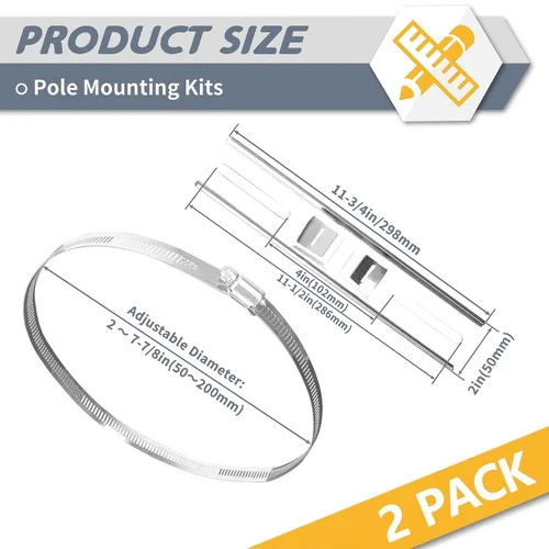 Miniatura 2 de Flamorrow Kit de montaje de poste, soportes de acero inoxidable 304 de 11.8 x 2 pulgadas con abrazadera ajustable de 1.969-7.874 in para cajas