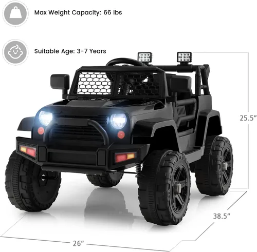 Miniatura 7 de OLAKIDS Camión de paseo para niños, vehículo eléctrico de 12 V con control remoto, juguete a batería para niños pequeños con 2 velocidades, Negro