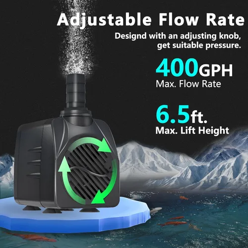 Miniatura 3 de Bomba sumergible de estanque sumergible de apagado automático de 400 GPH (1500 L/H 25 W), bomba de agua ultra silenciosa con elevación de 6.5 pies