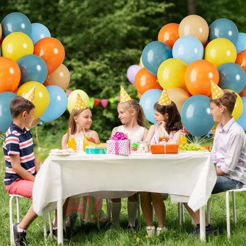 Miniatura 5 de Globos Saxuxu azul, amarillo y naranja, de 12 pulgadas, globos retro azul marino, amarillo y naranja, de látex y helio para cumpleaños de niños