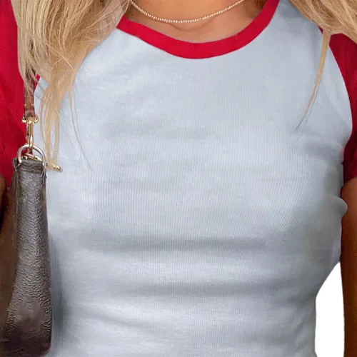 Miniatura 5 de Avanova Camiseta de manga corta con estampado de letras para mujer, cuello redondo, ajustada