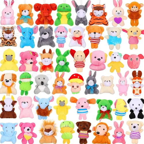 Skylety Juego de 50 mini animales de peluche a granel, lindos animales de peluche, selva de safari, pequeño, decoración de llavero de peluche, Color