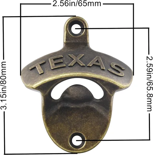 Miniatura 4 de Bronce antiguo montado en la pared de latón abrebotellas TEXAS Beer Top Abridor Mesa Montada