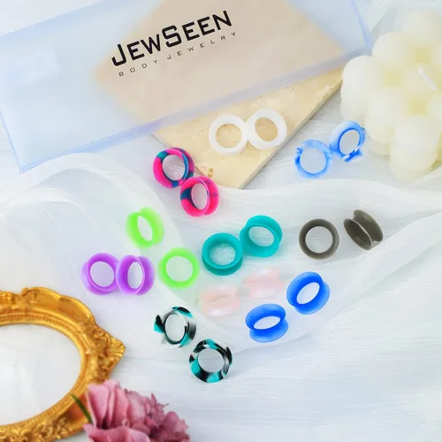 Miniatura 2 de Jewseen - 20 piezas de silicona suave para lóbulo de la oreja, túneles dilatadores, expansores de tapón, dilatadores de túnel dobles acampanados