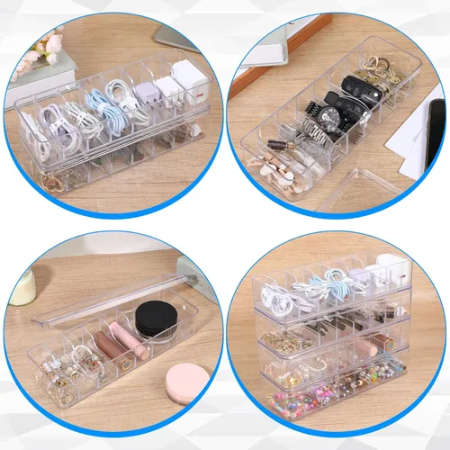 Miniatura 7 de Organizador de almacenamiento de cables de plástico transparente con 40 bridas de silicona, caja organizadora de cables con tapa para organización