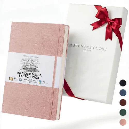Miniatura 10 de Beechmore Books Cuaderno de bocetos A3 – 11.7x16.5 pulgadas de cuero vegano premium encuadernado, libro de bocetos grande de tapa dura con 160