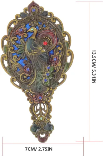 Miniatura 2 de Beaupretty Juego de peine de espejo antiguo, 1 juego de espejo de maquillaje de mano de metal vintage con un peine en relieve, pavo real a mano