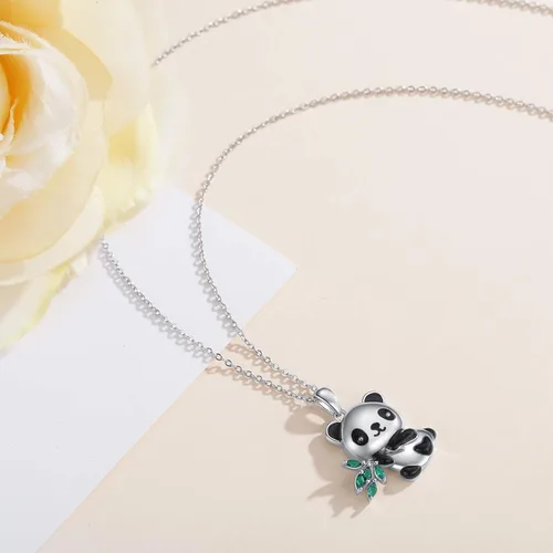 Miniatura 3 de CHENGHONG Panda Gifts - Collar de plata de ley 925 con bonito diseño de panda con colgante de animal de peluche, regalo de joyería de oso panda