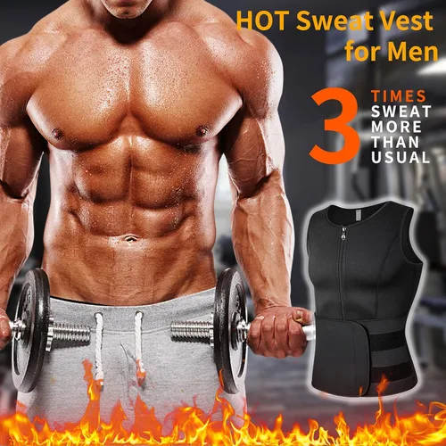 Miniatura 2 de MISS MOLY Chaleco de entrenamiento de cintura de sauna para hombre, chaleco para sudar con cinturón recortador, camiseta sin mangas de Negro