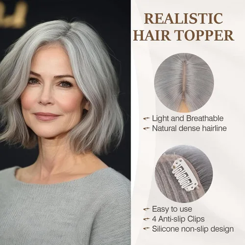 Miniatura 17 de Rich Choices Pelucas con topper de cabello para mujeres, cabello humano real 100% Remy, sin flequillo, para mujeres con adelgazamiento en la parte