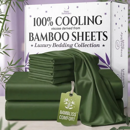 Miniatura 15 de SLEEP SANCTUARY - Juego de sábanas 100% viscosa derivada de bambú tamaño individual 4 piezas – Sábanas de lujo BamBliss de enfriamiento