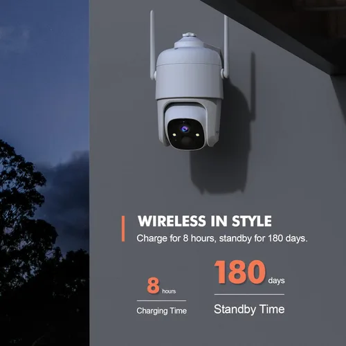Miniatura 8 de Dzees Cámaras de seguridad PTZ de 360° inalámbricas WiFi para exteriores, cámara de seguridad para el hogar con batería 2K para interiores, foco