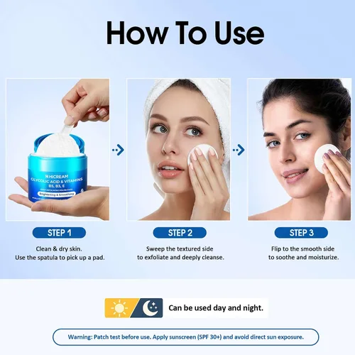 Miniatura 8 de Hicream Almohadillas de ácido glicólico, tónico exfoliante facial de doble textura para el cuidado de los poros y la luminosidad de la piel