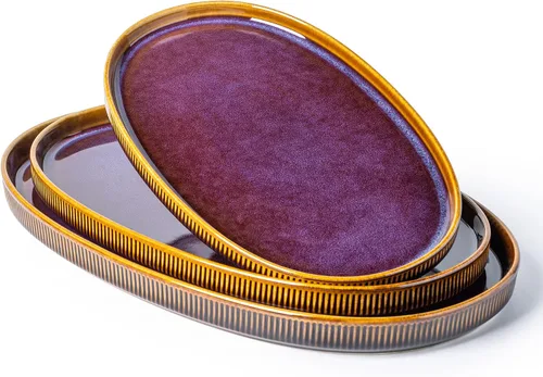 theterra Ceramic Serving Platter, 15.6"/14.4"/12.2" Oval Serving Dishes for Entertaining, Oven Safe, Microwave Safe, Serving Plates Set of 3 for