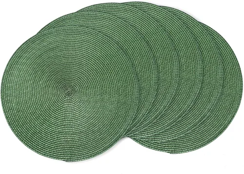 Miniatura 47 de AHHFSMEI Juego de 6 manteles individuales redondos trenzados de 15 pulgadas para mesas de comedor, tejido natural, resistentes al calor, color azul
