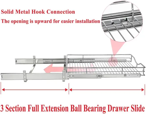Miniatura 7 de DINDON Organizador de gabinete extraíble de 1 nivel (17 pulgadas de ancho x 21 pulgadas de profundidad), estante deslizante de metal resistente