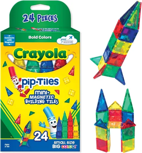 CreateOn Crayola Mini azulejos magnéticos PIP, colores llamativos - juego de construcción para niños, juguetes de construcción magnéticos para