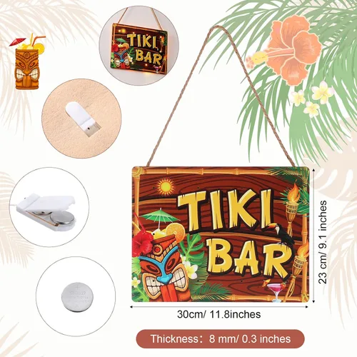Miniatura 2 de Blulu Tiki - Letrero de bar hawaiano para fiesta, suministros de decoración de fiesta, luz LED de madera, placa Tiki para Aloha Hawaii Luau Tropical