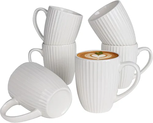 Miniatura 9 de Juego de tazas de café de cerámica blanca de 6 a 14 onzas con asa para café con leche, té caliente, capuchino, moca, cacao, microondas