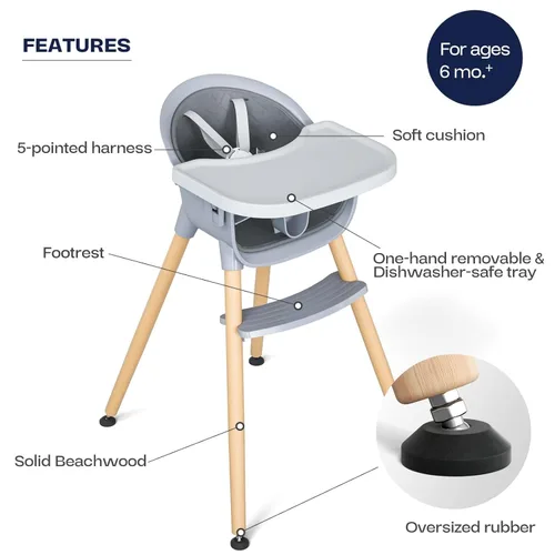Miniatura 3 de Fodoss Trona convertible para bebé con patas de madera y bandeja extraíble apta para lavavajillas para niños y niñas, silla alta para niños pequeños