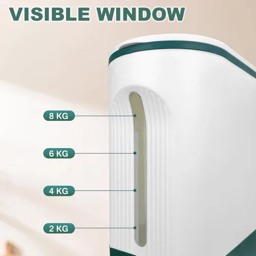 Miniatura 4 de LUOKER Dispensador de arroz, almacenamiento de arroz de 25 libras con taza medidora, recipiente de arroz blanco y verde con un solo toque