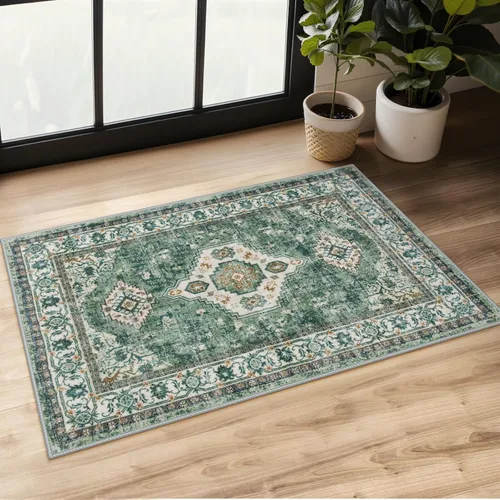 Miniatura 26 de Lahome Alfombra oriental lavable de área pequeña, 2 x 3 pies, para entrada, cocina, ultra fina, suave, tapete antideslizante para puerta de Azul