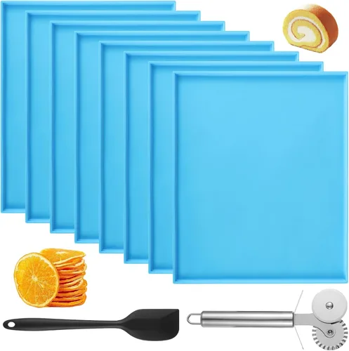 8 bandejas deshidratadoras de silicona, alfombrillas antiadherentes de silicona de 12 x 10 pulgadas con borde, hojas deshidratadoras con raspador y
