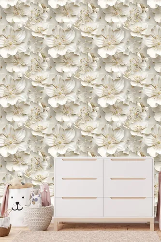 Miniatura 8 de Papel tapiz floral 3D para despegar y pegar, efecto visual 3D, 17.7"x78.7" pulgadas, autoadhesivo, extraíble, flor marrón amarillento, papel tapiz