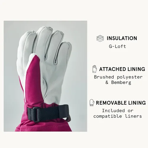 Miniatura 4 de Hestra Guante de esquí Heli Junior de cuero militar (juvenil de 4 a 13 años) Impermeable, guantes clásicos de cuero de 5 dedos para niños