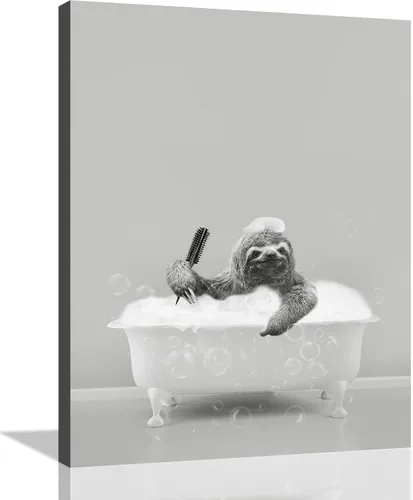 Miniatura 12 de Decoración de Arte de Pared en Blanco y Negro – Oso con Gafas Sentado en el Inodoro Leyendo Periódico, Impresiones en Lienzo, Imágenes de Animales