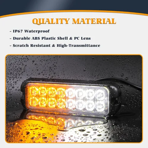 Miniatura 2 de Kit de Luces Estroboscópicas LED Ámbar Blanco - 8PCS 16-LED Luz de Advertencia de Peligro Intermitente de Emergencia 12V Función de Sincronización